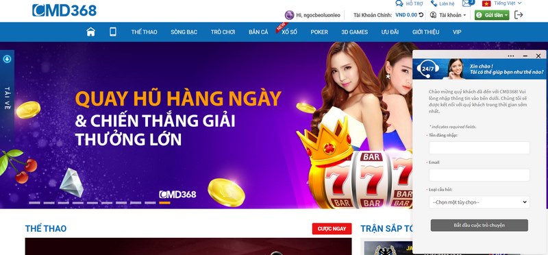 Người chơi có thể chat trực tiếp tại trang chủ CMD368
