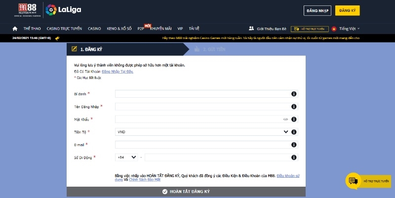 Xác nhận đăng ký M88 để hệ thống tạo lập tài khoản trong ít phút