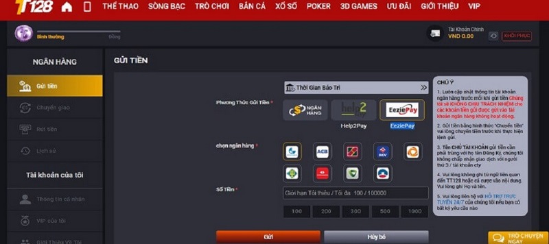 Phương thức thanh toán tại nhà cái TT128 được cung cấp đa dạng