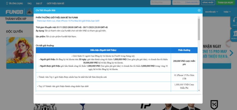 Thưởng giới thiệu bạn bè cùng tham gia nhà cái Fun88 