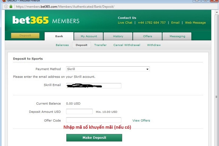 Nạp tiền Bet365 bằng thẻ Visa quốc tế chỉ với vài phút
