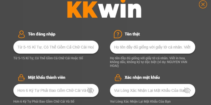 Quy trình tạo tài khoản KKWIN